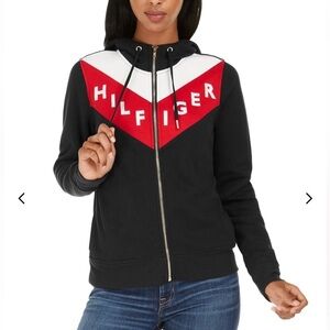 Tommy Hilfiger Colorblocked Zip Hoodie Women’s X-Large Black Red Preppy Logo